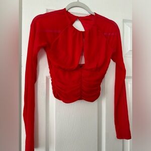 Forever 21 - Red Crop Top With Mesh Sleeves